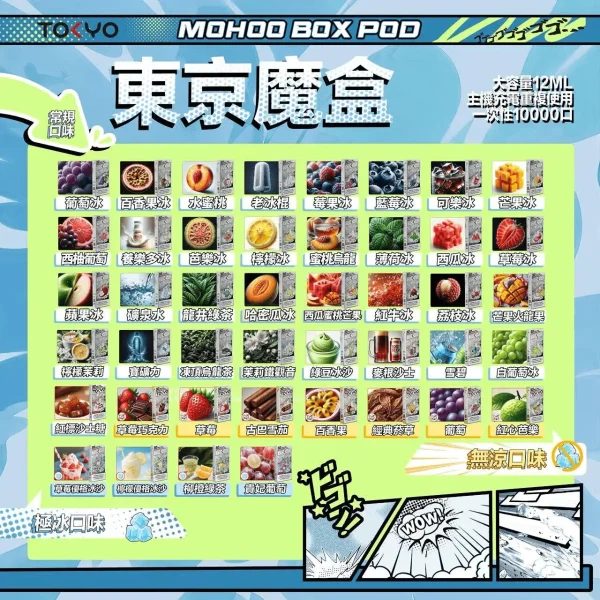 daa4d631-621a-4258-8995-d95b76202612 【拋棄式】TOKYO MOHOO BOX POD 東京魔盒 10000口 12ml 3% 拋棄式煙彈(一盒一入) 買三盒煙彈送主機一台