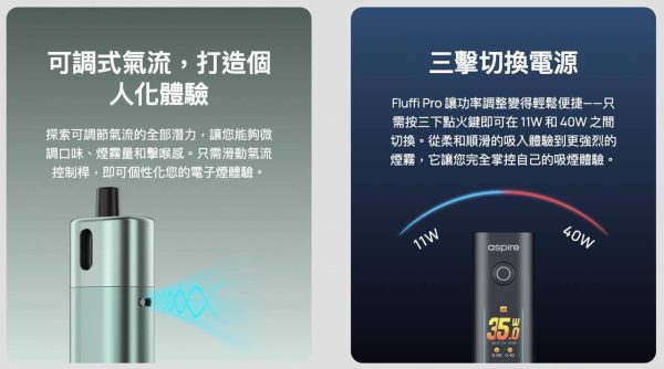 【小煙主機】Aspire Fluffi PRO 40W 酪梨妹妹 PRO主機 套組 1.47” 全彩大螢幕 可調瓦數 大電量 2800mAh 油倉3.5ML (新品到貨)